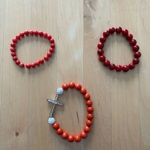 Red and Orange Beaded Bracelets Set